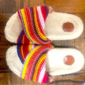 CHLOÉ Women's Wavy Knit Shearling-Trim Slides